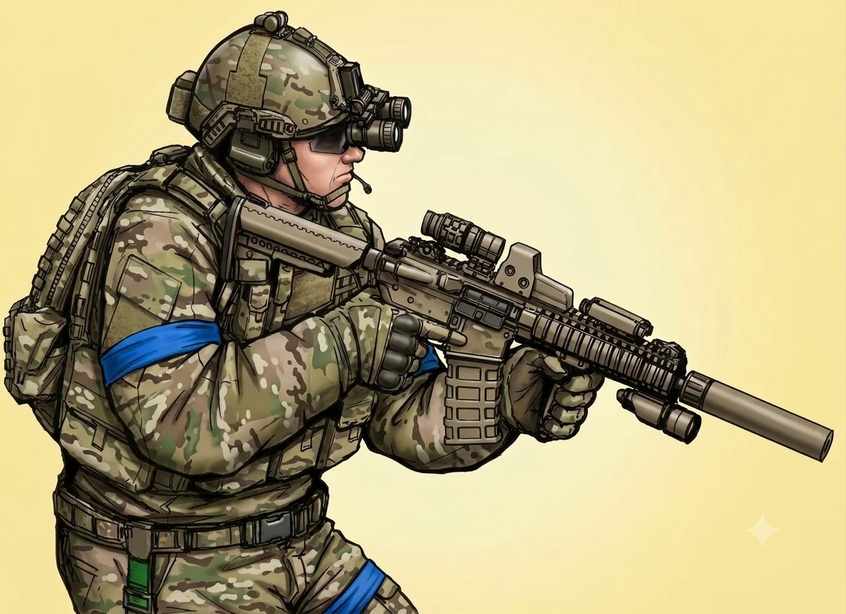 Військовослужбовець із синьою стрічкою